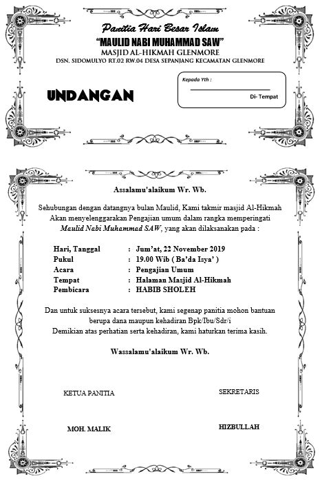 √ 12+ Contoh Undangan Maulid Di Masjid: Format Word Doc - ONPOS