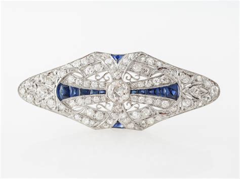 Vintage Art Deco Brooch w/ Sapphire & Diamonds - $6,175.00 | Vintage fine jewelry, Engraved ...