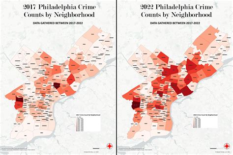 Crime rates in Philadelphia 2017 vs 2022 : r/Maps