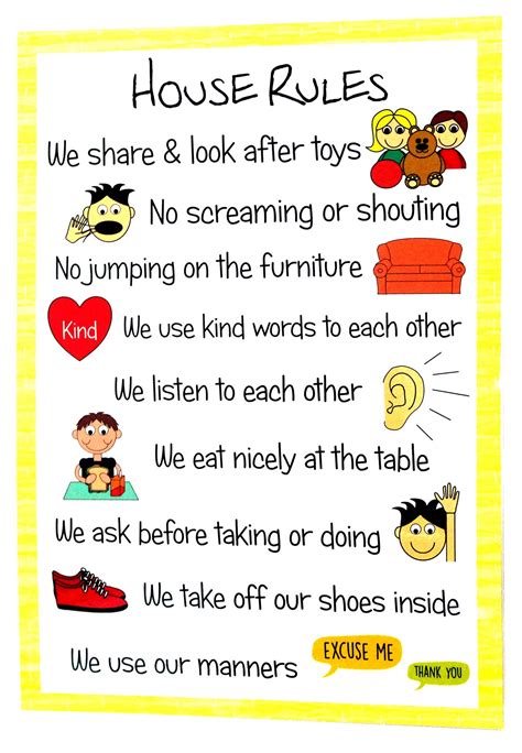 kids2learn A4 House Rules Poster Sign Educational Nursery SEN Children ...