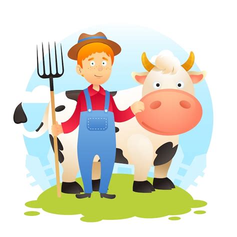 Farmer with cow Vector | Free Download