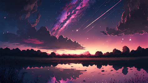 Sunset Anime Comet Stars 4K #7710i Wallpaper PC Desktop