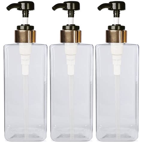 3 Empty Shampoo Bottles Square Dispenser Pump Bottle 800ml Gold Black with Waterproof Labels ...