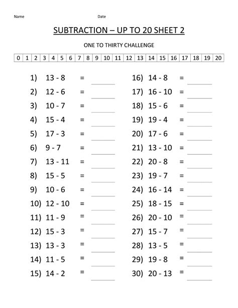 Grade Math Worksheets Subtraction up to 20 | Learning Printable Year 7 Maths Worksheets, Free ...