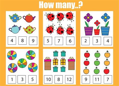 Counting Educational Children Game. How Many Objects Task Stock Clipart ...