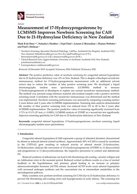 (PDF) Measurement of 17-Hydroxyprogesterone by LCMSMS Improves Newborn Screening for CAH Due to ...