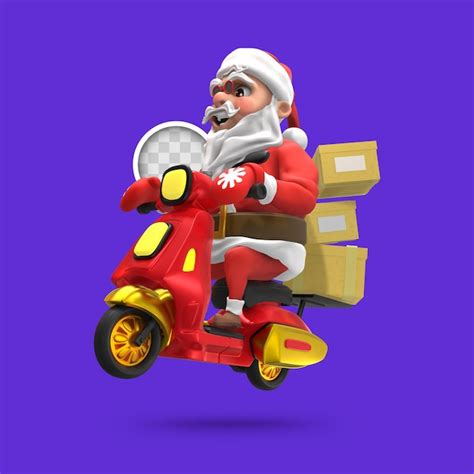 Free PSD | Santa claus with fast delivery. 3d rendering