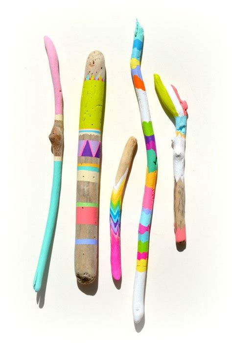 Painted Sticks - 5 Piece Collection, Art - Ombre, Handpainted - Chevron, Stripes, Triangles ...