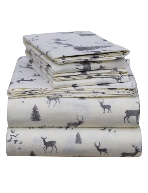 EnvioHome 160 GSM Cotton Flannel Sheet Set - Full, Flannel Deer - Walmart.com