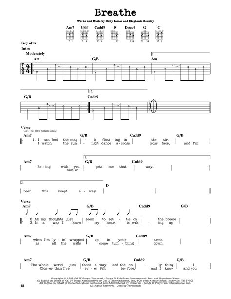 Breathe by Faith Hill - Guitar Lead Sheet - Guitar Instructor