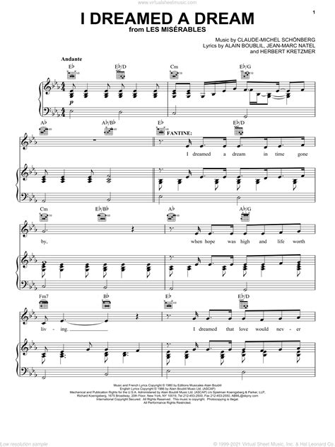 Schonberg - I Dreamed A Dream (from 'Les Miserables') sheet music for ...