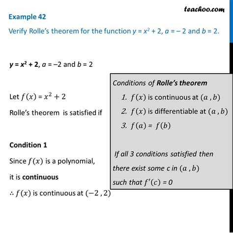 Question 4 - Verify Rolle’s theorem for y = x2 + 2, a = -2