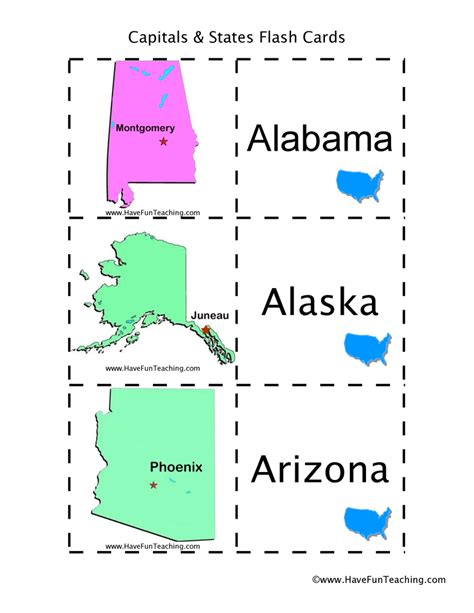 States And Capitals Printable Flashcards