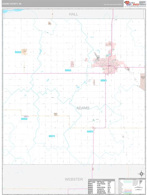 Adams County, NE Wall Map Premium Style by MarketMAPS - MapSales.com