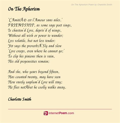 On The Aphorism Poem by Charlotte Smith