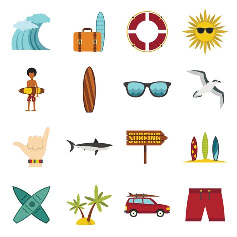 Surfing icons set, flat style 4222086 Vector Art at Vecteezy