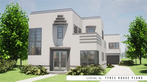 Cheval. Art Deco Main House with Guest House by Tyree House Plans.