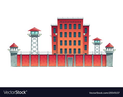 Prison building behind high fence cartoon Vector Image