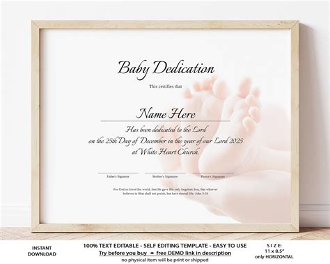 Editable Baby Dedication Certificate Printable Minimalist - Etsy Finland