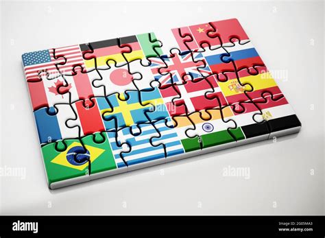 Country flags on jigsaw puzzle pieces. 3D illustration Stock Photo - Alamy