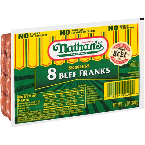 Nathan's Skinless Beef Hot Dogs, 12 oz - Walmart.com - Walmart.com