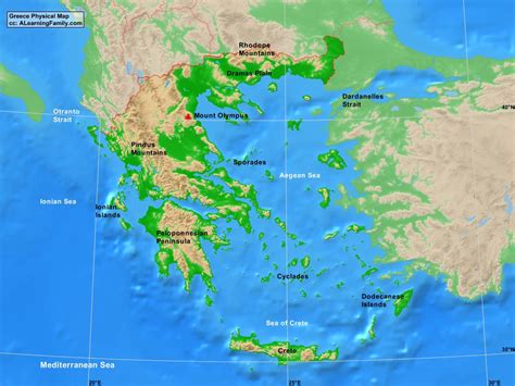 Greece Physical Map - A Learning Family