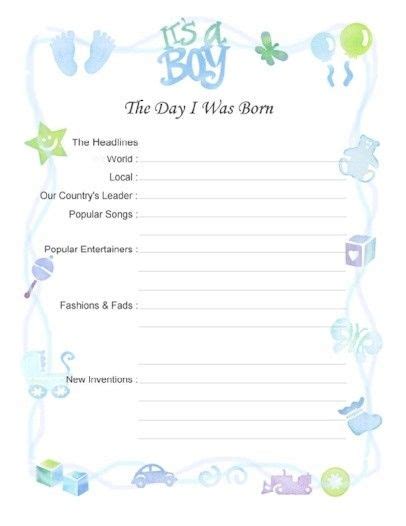 Free Printable Baby Book Page, "Day I Was Born (Boy)" | Scrapbooking | Pinterest | Free printable