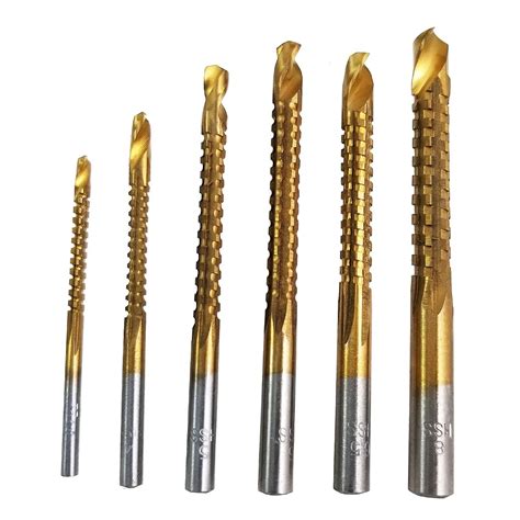 6pcs Wood Cutter Titanium Coated HSS Milling Drill Bits Set for Wood ...