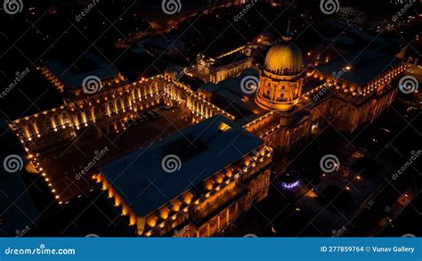 Aerial Night View of Buda Castle Royal Palace in Budapest, Hungary ...