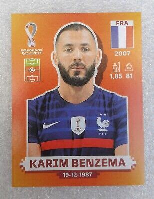 KARIM BENZEMA PANINI Orange Sticker Qatar 2022 World Cup Football Card FRA 15 £12.46 - PicClick UK