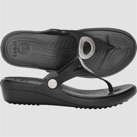 Crocs Sanrah Wedge Flip Flop Black / Black Women Size 5 6 7 8 9 10 11 ...