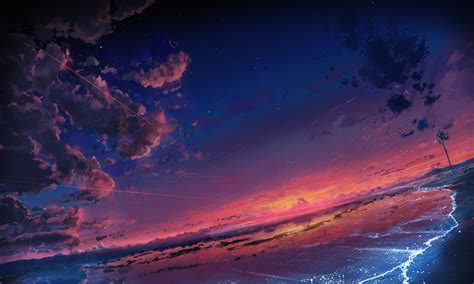 Anime Original Sky Cloud Scenic Beach Sunset Wallpaper Computer ...