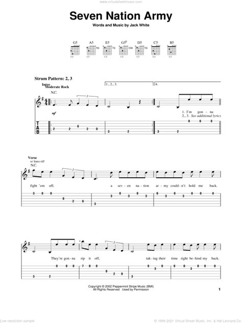 Stripes Seven Nation Army Sheet Music For Guitar Solo (easy Tablature) | ubicaciondepersonas ...