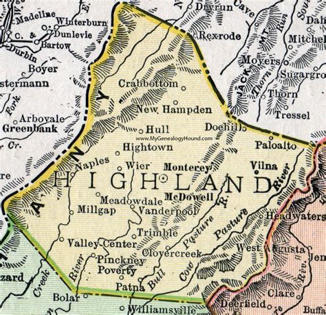 Highland County, Virginia, Map, 1911, Rand McNally, Monterey, McDowell, Vanderpool, Palo Alto ...