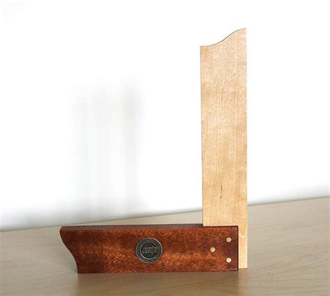 Wood try square with solid maple blade and mahogany stock. Extra width of blade allows for ...