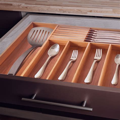 Bamboo Kitchen Expandable Drawer Organizer with Knife Block » Petagadget