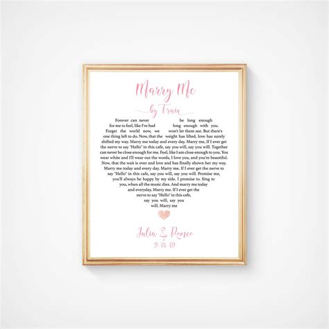 Custom Song Lyrics Print Marry Me by Train Wall Art Song - Etsy