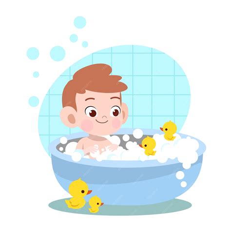 Premium Vector | Kid boy bath wash illustration