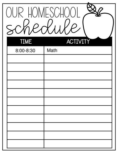 Free Printable Homeschool Daily Schedule Template - Printable Templates