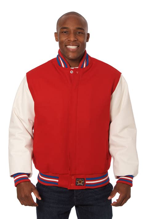 Wool and Leather Varsity Jacket in Red and White – JH Design Group