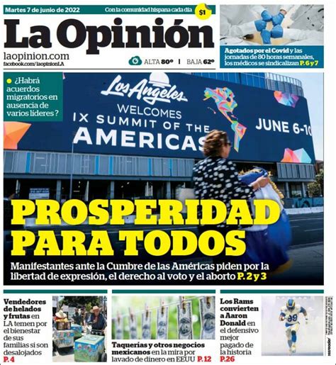 Newspaper La Opinión (USA). Newspapers in USA. Wednesday's edition ...