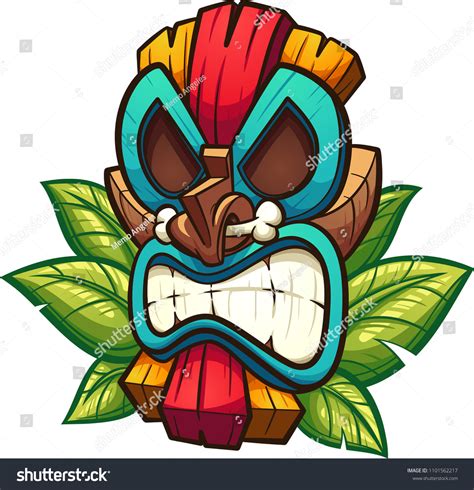 Cartoon Colorful Tiki Mask Leaves Vector Stock Vector (Royalty Free ...