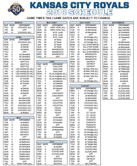 Kansas City Royals Schedule Printable - Printable Templates