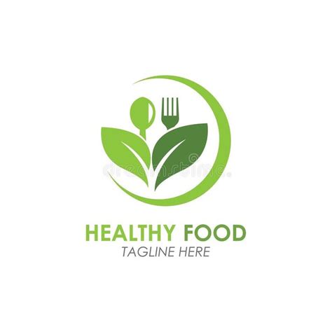 healthy food logo design with green leaves and fork, on white background royalty photo ...