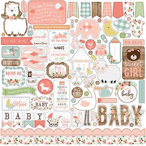 Baby Girl Collection 12 x 12 Scrapbook Sticker Sheet by Echo Park Paper | Baby girl scrapbook ...