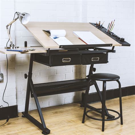 HARTLEYS DRAWING TABLE WITH 2 DRAWERS DRAFTING BENCH ARTISTS/ENGINEERING DESK | eBay