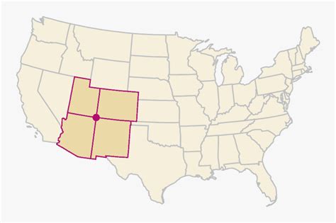 Four Corners States - Four Corners On Us Map, HD Png Download ...