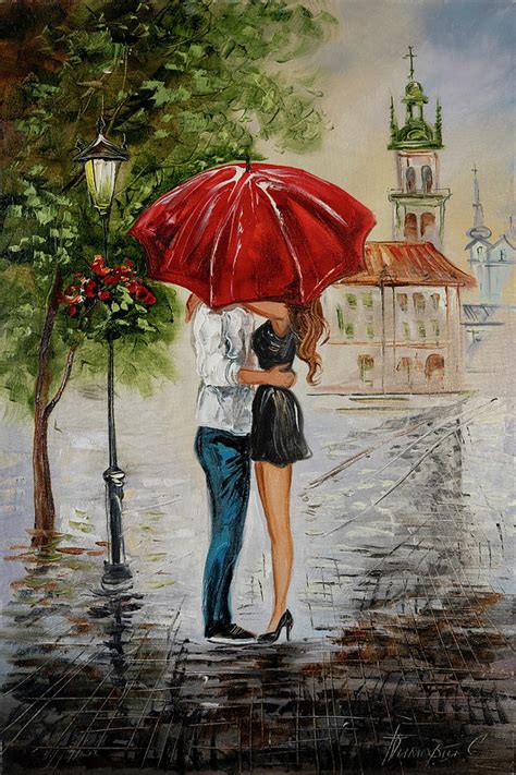 Romantic Couple under Umbrella Oil Painting Original Love in the City ...