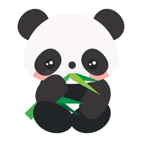 Cute Cartoon Baby Panda. Panda Sitting on the Floor and Eating Bamboo Stock Vector ...