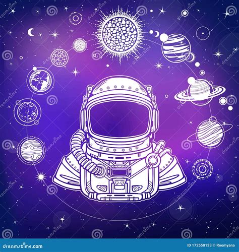 Animation Drawing: Astronaut In A Space Suit. Planets Of The Solar System, Space Symbols. Stock ...